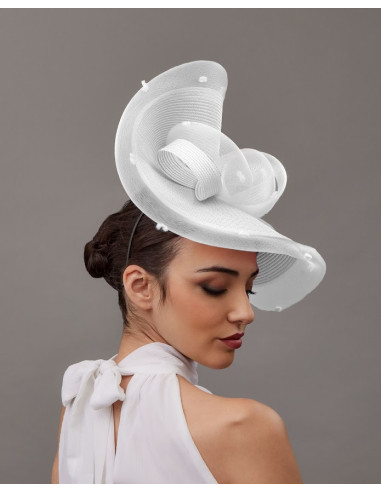 Tocado de novia con velo y lazo blanco - Tienda - 1