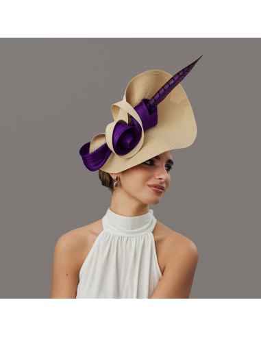Kentucky Derby purple and beige hat - Wedding hats for women - 3