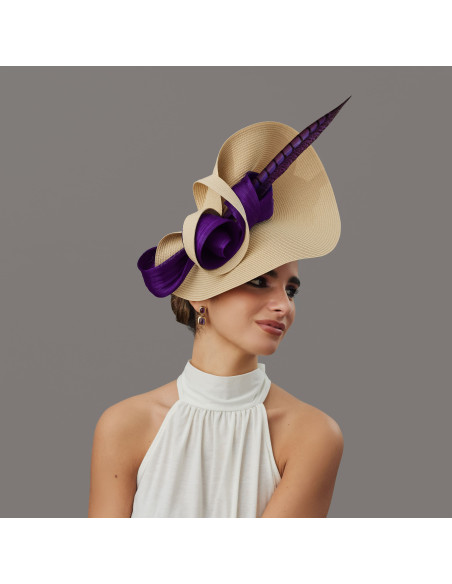 Kentucky Derby purple and beige hat - Wedding hats for women - 3