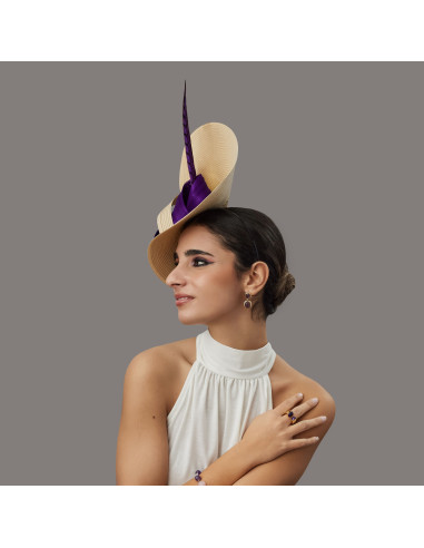 Kentucky Derby purple and beige hat - Wedding hats for women - 4