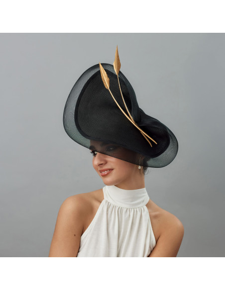Woman Royal Ascot hat Black and gold - Wedding hats for women - 1 Woman Royal Ascot hat Black and gold - Wedding hats for women - 1