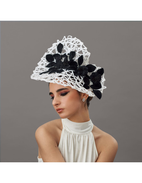 White and black fascinator - Wedding hats for women - 2