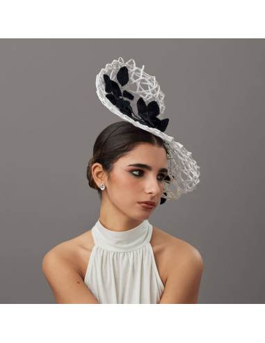 White and black fascinator - Wedding hats for women - 3