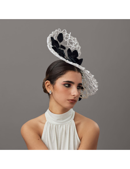 White and black fascinator - Wedding hats for women - 3