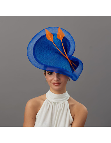 Electric blue and orange feather hat - Wedding hats for women - 3