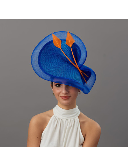Electric blue and orange feather hat - Wedding hats for women - 3 Electric blue and orange feather hat - Wedding hats for women - 3