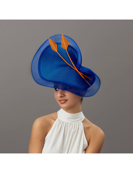 Electric blue and orange feather hat - Wedding hats for women - 1