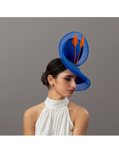 Electric blue and orange feather hat - Wedding hats for women - 4