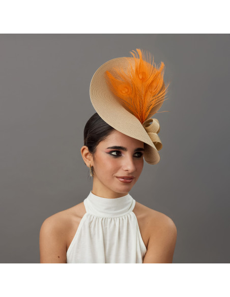Orange Ladies Luncheon hat for horse races - Wedding hats for women - 3