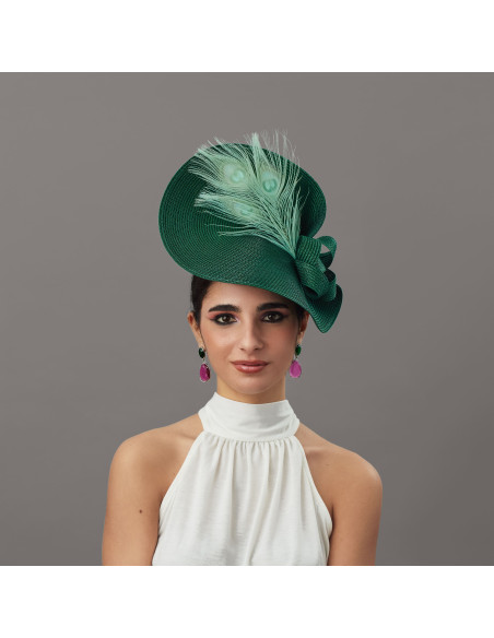 Woman Green feathers Ascot fascinator - Wedding hats for women - 1