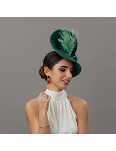 Woman Green feathers Ascot fascinator - Wedding hats for women - 1 2