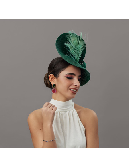 Woman Green feathers Ascot fascinator - Wedding hats for women - 3