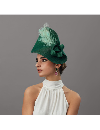 Woman Green feathers Ascot fascinator - Wedding hats for women - 4