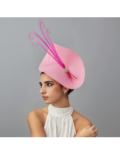 Tocado con plumas rosa para invitada de boda - Pamelas y Tocados para madrinas - 2 2