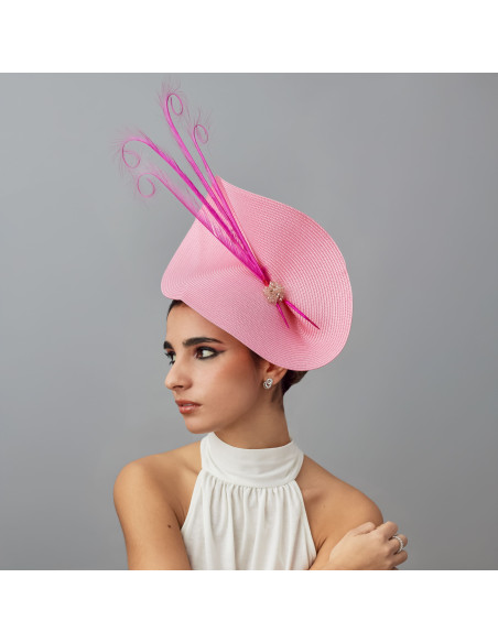 Pink fascinator with feathers - Wedding hats for women - 1 Pink fascinator with feathers - Wedding hats for women - 1