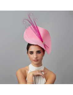 Tocado con plumas rosa para invitada de boda - Pamelas y Tocados para madrinas - 2