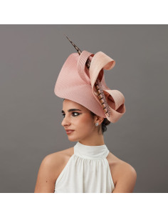 Ladies large fascinator nude - Wedding hats for women - 1 2