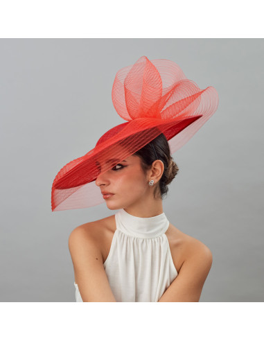 Sombrero rojo con velo invitada boda - Pamelas y Tocados para madrinas - 1