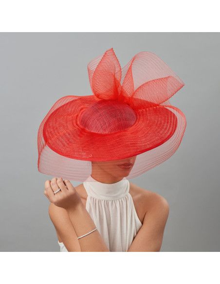Sombrero rojo con velo invitada boda - Pamelas y Tocados para madrinas - 2 Sombrero rojo con velo invitada boda - Pamelas y Tocados para madrinas - 2