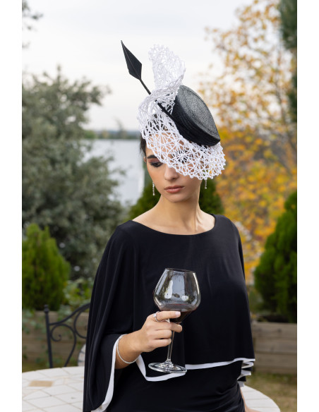 Elegant White and black Royal Ascot hat - Wedding hats for women - 5 Elegant White and black Royal Ascot hat - Wedding hats for women - 5