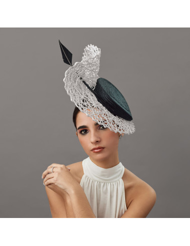 Elegant White and black Royal Ascot hat - Wedding hats for women - 1