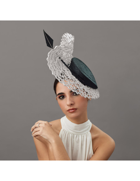 Elegant White and black Royal Ascot hat - Wedding hats for women - 1