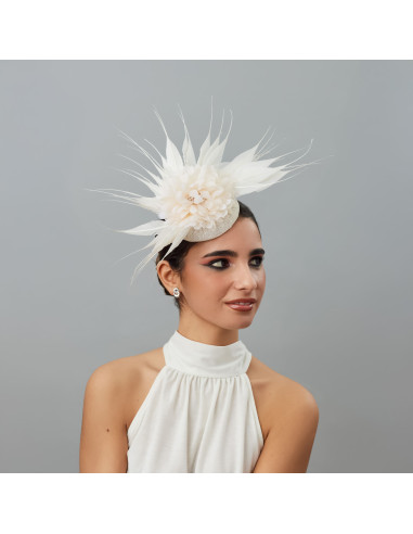 Tocado de novia marfil con plumas - Pamelas y Tocados para madrinas - 2