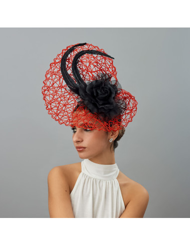 Original Tocado de boda rojo y negro - Pamelas y Tocados para madrinas - 3