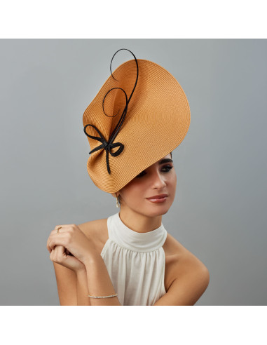 Elegant Camel and black Ascot fascinator hat - Wedding hats for women - 2