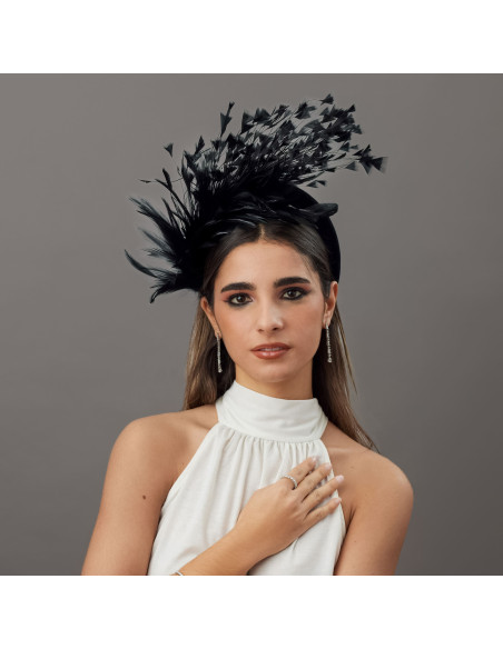 Black wedding headband with feathers women - Wedding hats for women - 1