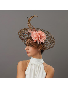 Woman Elegant Ascot hat brown and nude - Wedding hats for women - 1