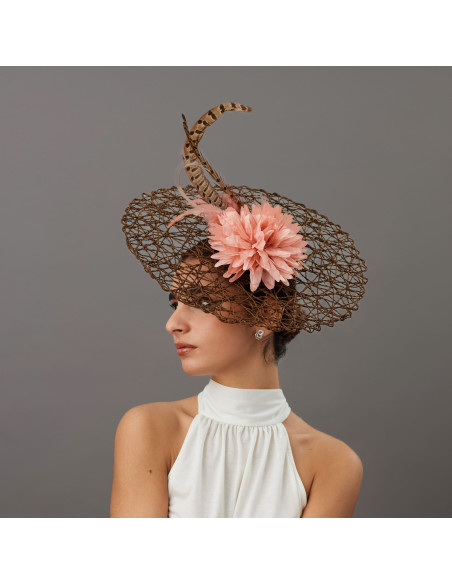 Woman Elegant Ascot hat brown and nude - Wedding hats for women - 1