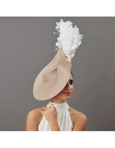 Original Kentucky derby hat beige with feathers - Wedding hats for women - 3