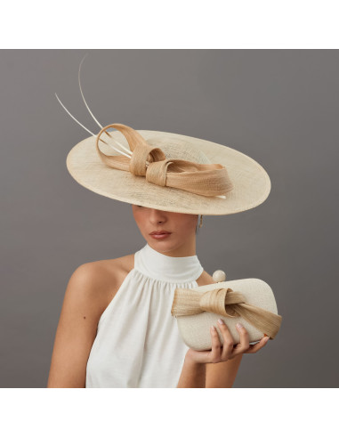 Elegante pamela madrina de boda beige - Pamelas y Tocados para madrinas - 2