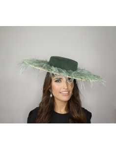 Tea Party hat dark green and beige - Wedding hats for women - 1