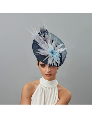 Original Tocado azul marino y gris con plumas - Pamelas y Tocados para madrinas - 2