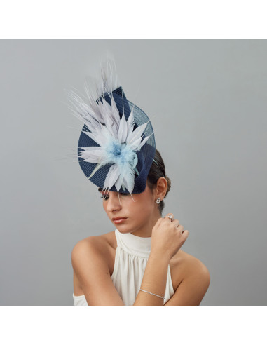 Original Tocado azul marino y gris con plumas - Pamelas y Tocados para madrinas - 3