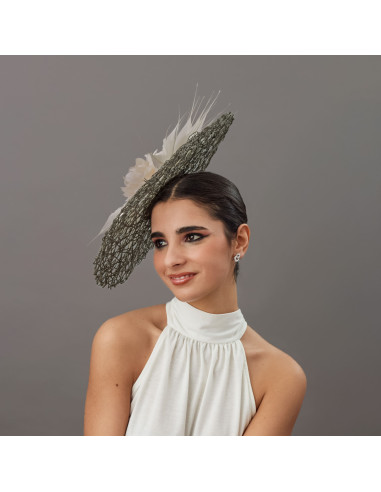 Original woman Ascot hat grey and ivory - Wedding hats for women - 3
