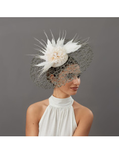 Original woman Ascot hat grey and ivory - Wedding hats for women - 1