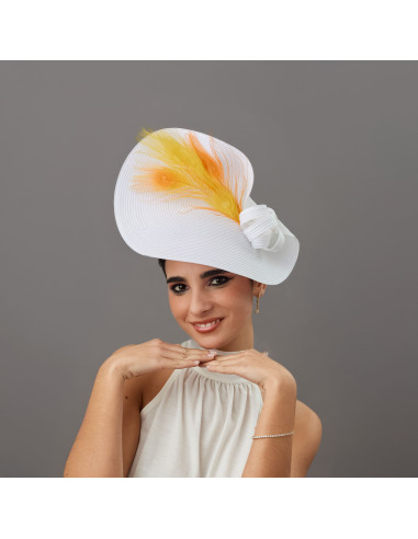 Orange fascinator hat for woman Peacock feathers - Wedding hats for women - 1