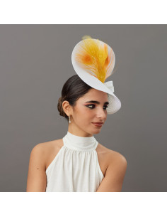 Orange fascinator hat for woman Peacock feathers - Wedding hats for women - 1 2