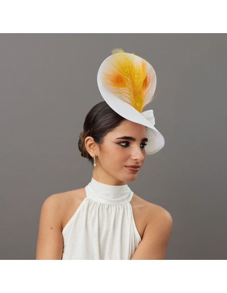 Orange fascinator hat for woman Peacock feathers - Wedding hats for women - 2