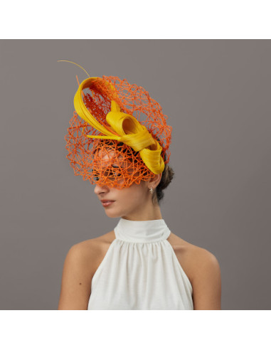Original Orange and yellow women Ascot hat - Wedding hats for women - 3