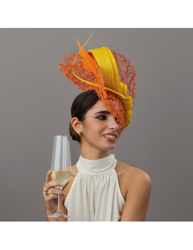 Original Orange and yellow women Ascot hat - Wedding hats for women - 2