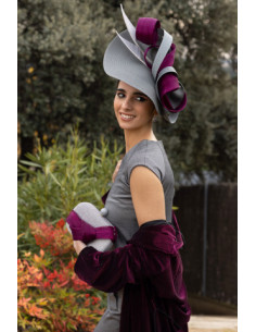 Sombrero madrina de boda morado oscuro y gris - Sombreros y Tocados para bodas de mañana - 1 2