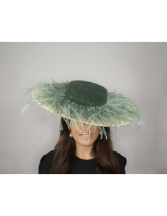 Tea Party hat dark green and beige - Wedding hats for women - 1 2