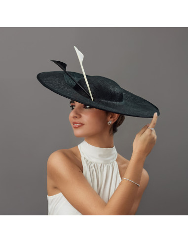 Elegante pamela negra con plumas para madrina de boda - Pamelas y Tocados para madrinas - 3
