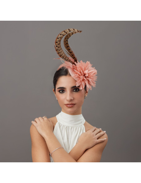 Woman wedding percher hat pink and brown - Wedding hats for women - 1