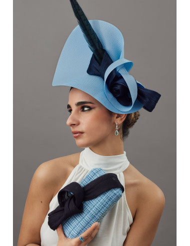 Elegant Light Blue Clutch with Navy Bow - Clutch bags - 3