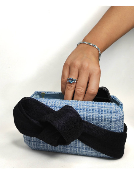 Elegant Light Blue Clutch with Navy Bow - Clutch bags - 4 Elegant Light Blue Clutch with Navy Bow - Clutch bags - 4